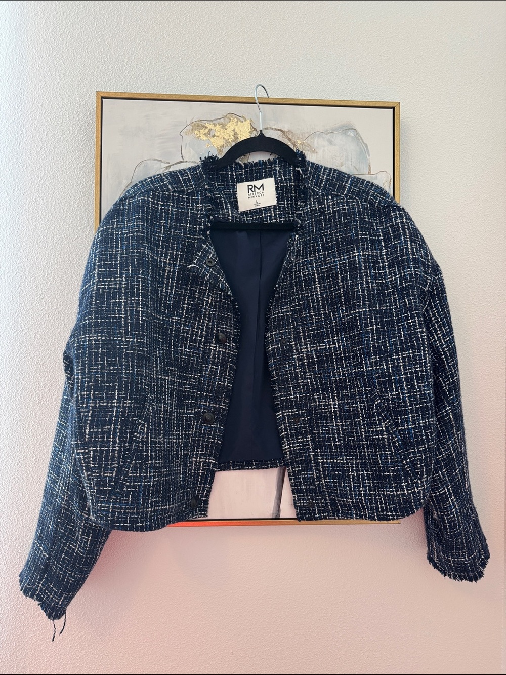 6/14 Navy Tweed Cropped Blazer with White Accents